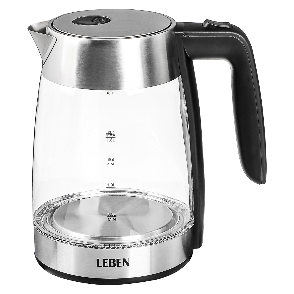 LEBEN Чайник электрический 1,8л, 1850Вт, стекло, LED подсветка, арт.№ 291-069