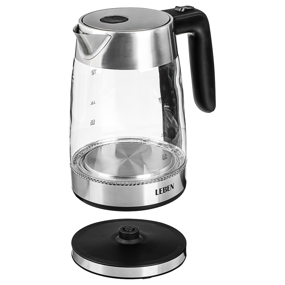 LEBEN Чайник электрический 1,8л, 1850Вт, стекло, LED подсветка, арт.№ 291-069