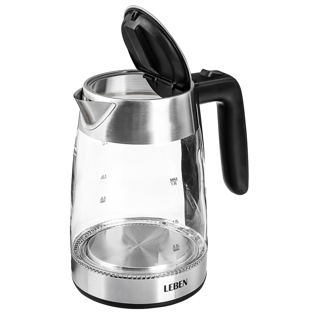LEBEN Чайник электрический 1,8л, 1850Вт, стекло, LED подсветка, арт.№ 291-069