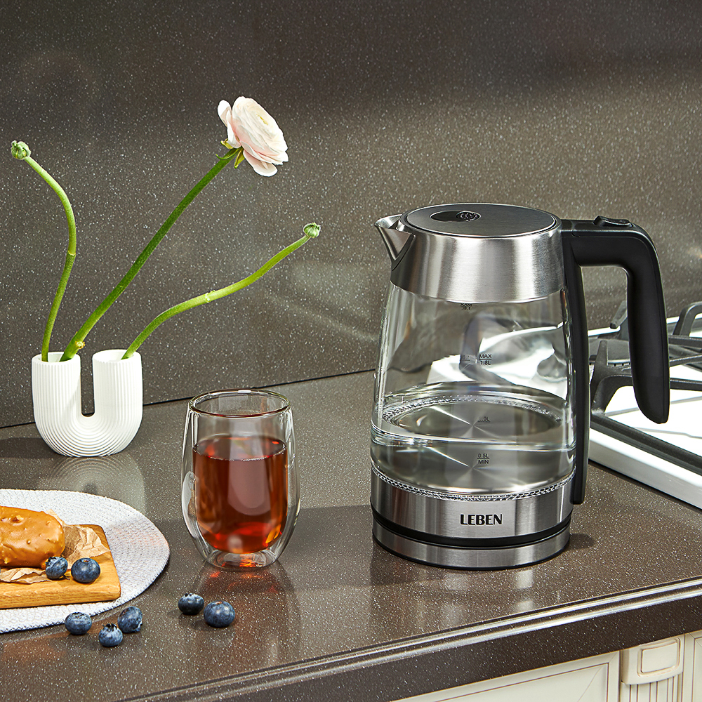 LEBEN Чайник электрический 1,8л, 1850Вт, стекло, LED подсветка, арт.№ 291-069