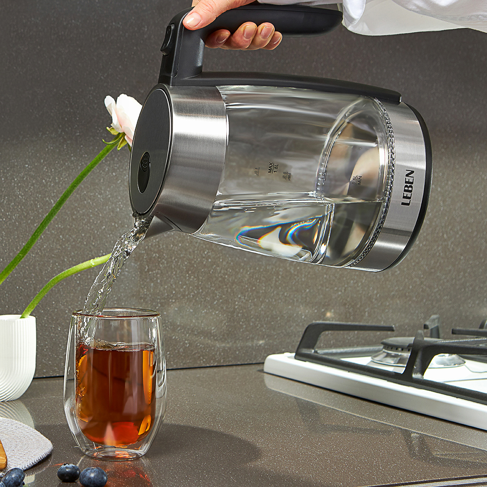 LEBEN Чайник электрический 1,8л, 1850Вт, стекло, LED подсветка, арт.№ 291-069