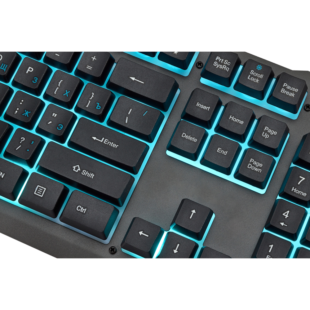 Клавиатура мембранная BY, 104кл., синяя подсветка, металл, синяя кириллица, каб.140см, арт.№ 405-031