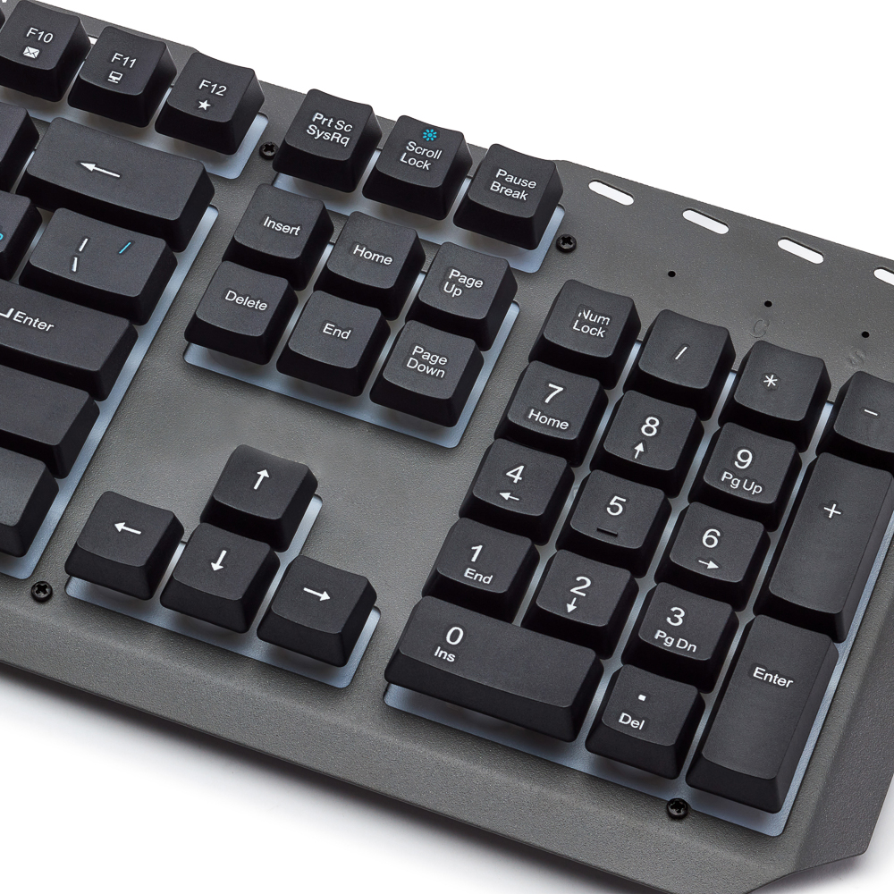 Клавиатура мембранная BY, 104кл., синяя подсветка, металл, синяя кириллица, каб.140см, арт.№ 405-031