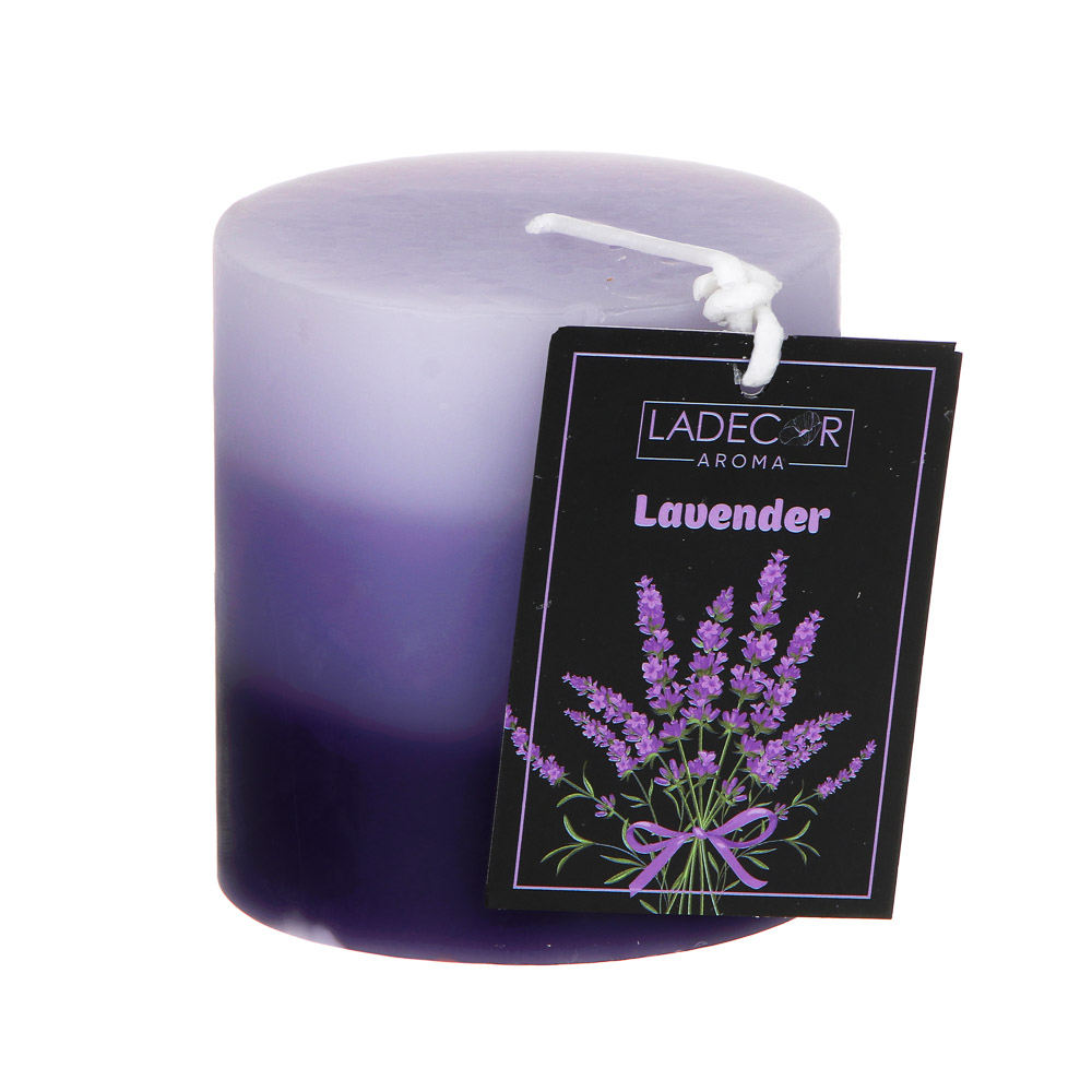 LADECOR Свеча ароматическая, парафин, градиент, 7x7,5 см, аромат лаванда, арт.№ 508-840