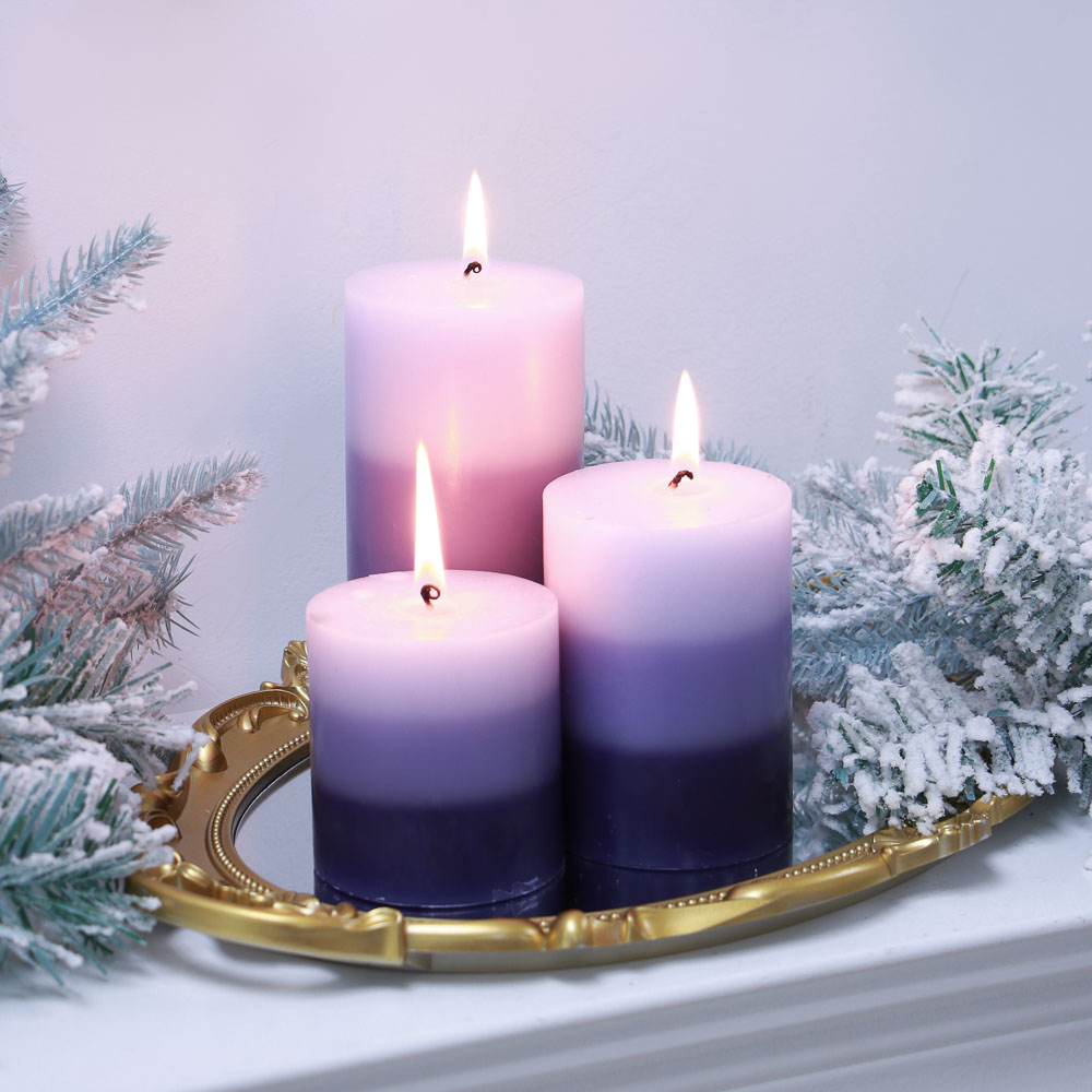 LADECOR Свеча ароматическая, парафин, градиент, 7x7,5 см, аромат лаванда, арт.№ 508-840