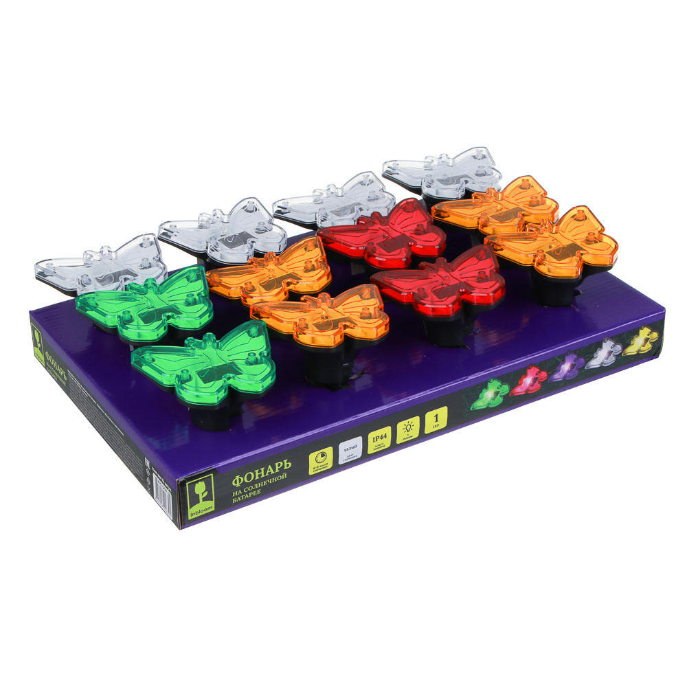 INBLOOM Фонарь на солнечной батарее Бабочка, 9x6.5x8см, 1LED, белый, 1.2V 40mAh Ni-MH, пластик, арт.№ 810-007