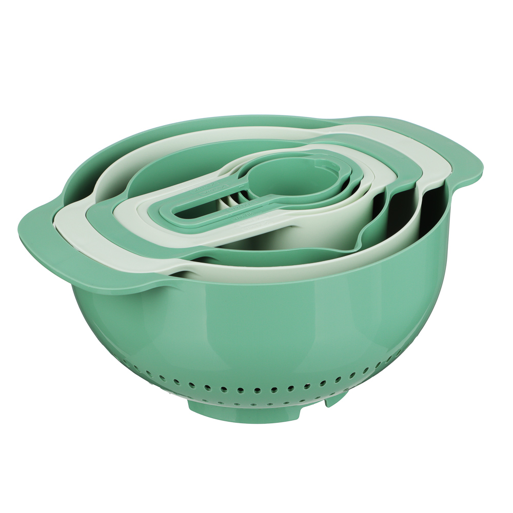 Набор кухонный 7 в 1: дуршлаг 22см, миска мерная 1,2л, миска мерная 0,8л, ложки мерные 4шт, пластик, арт.№ 861-485