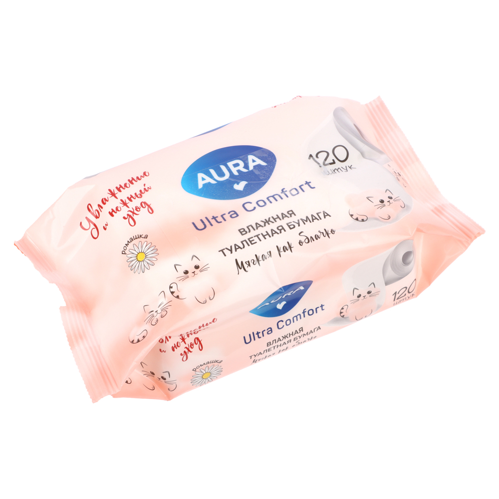 Туалетная бумага влажная AURA Ultra Comfort без крышки, 120шт, арт.№ 914-001
