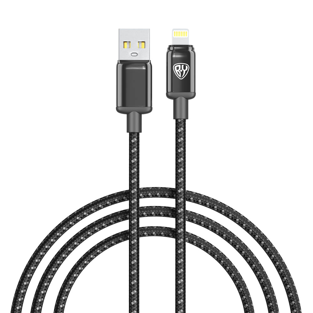 Кабель для зарядки USB(A)-iP BY ZINC, 12Вт, 1 м, 2.4A, нейлон, цинк. кон.,чёрный, арт.№ 931-622