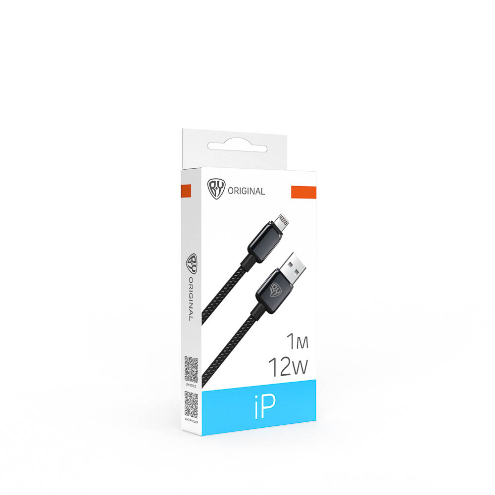 Кабель для зарядки USB(A)-iP BY ZINC, 12Вт, 1 м, 2.4A, нейлон, цинк. кон.,чёрный, арт.№ 931-622