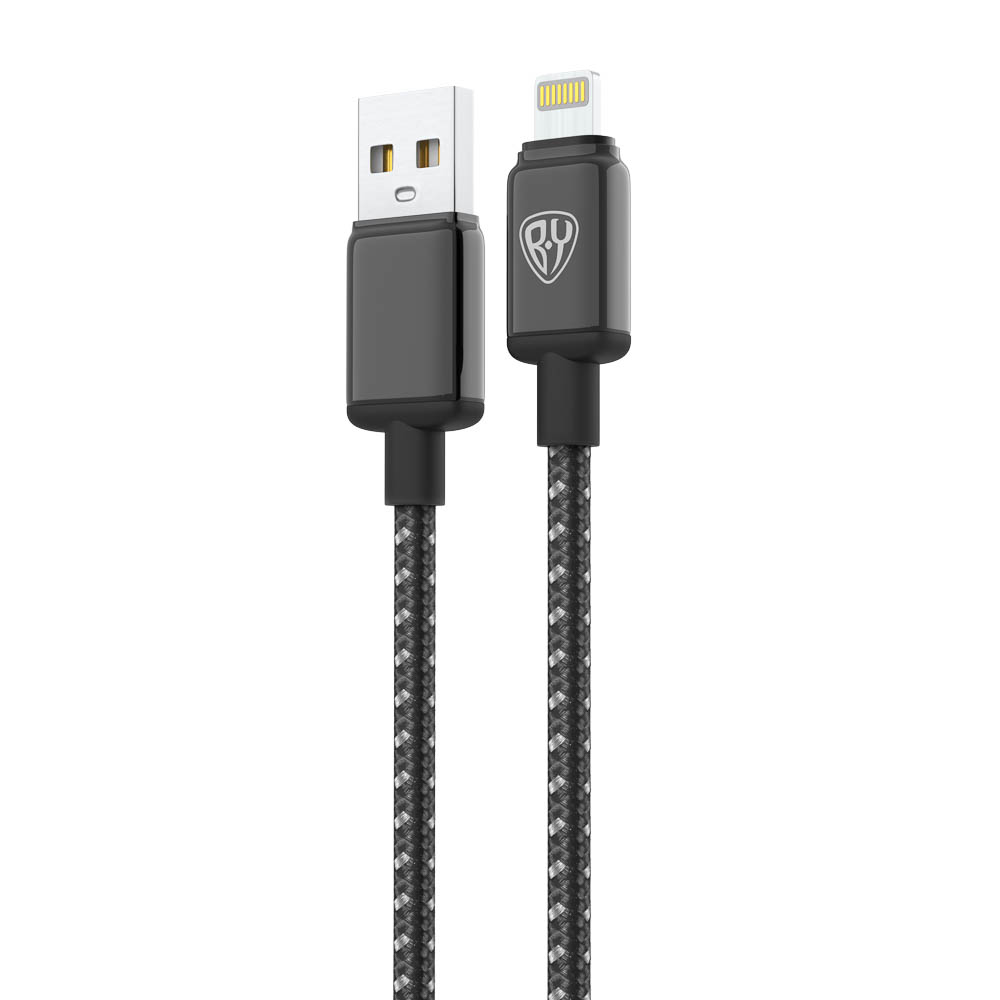 Кабель для зарядки USB(A)-iP BY ZINC, 12Вт, 1 м, 2.4A, нейлон, цинк. кон.,чёрный, арт.№ 931-622