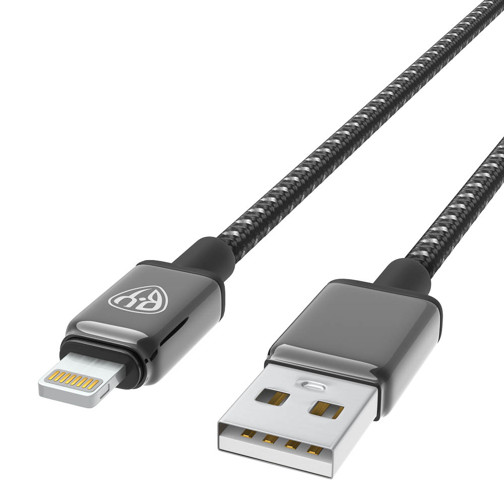 Кабель для зарядки USB(A)-iP BY ZINC, 12Вт, 1 м, 2.4A, нейлон, цинк. кон.,чёрный, арт.№ 931-622