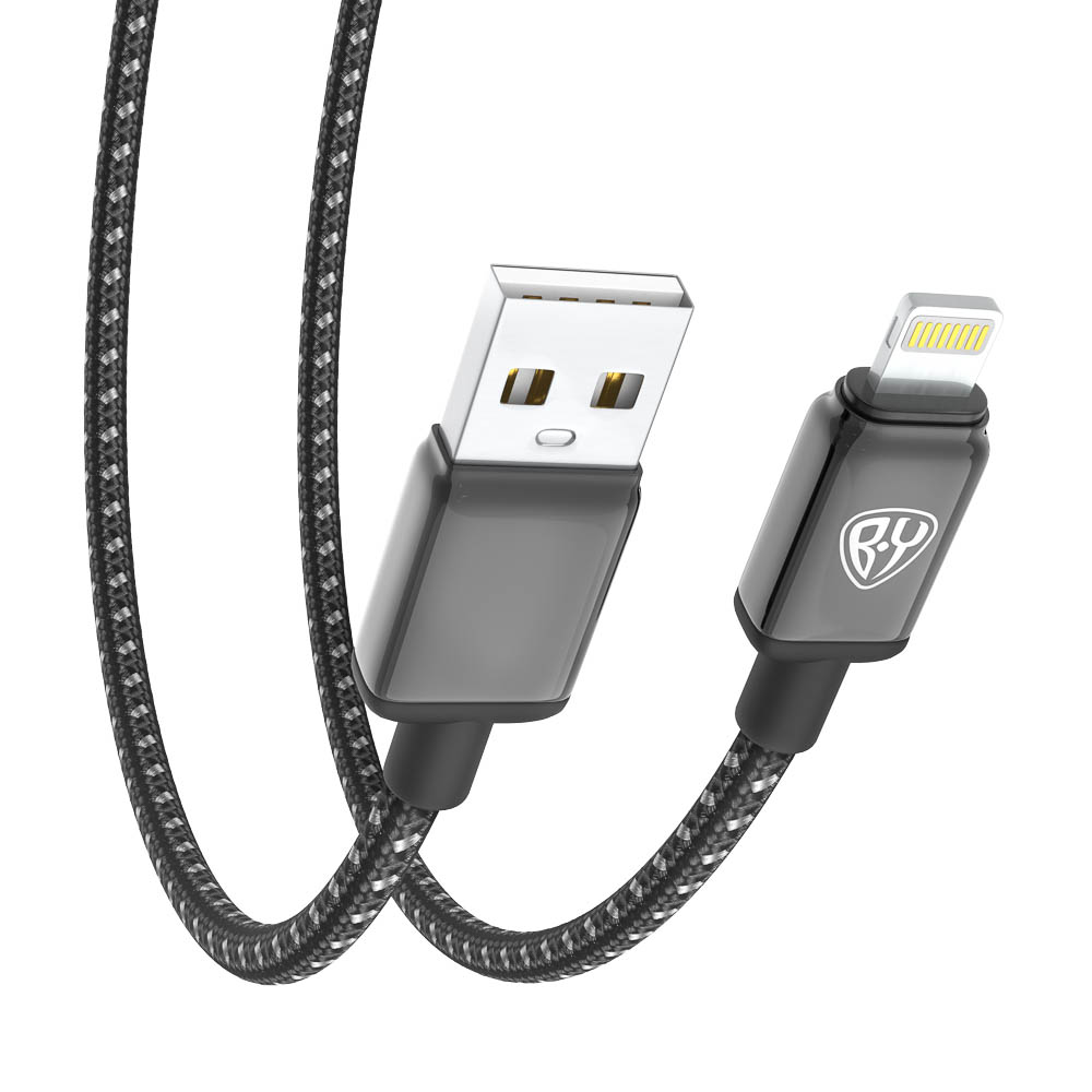 Кабель для зарядки USB(A)-iP BY ZINC, 12Вт, 1 м, 2.4A, нейлон, цинк. кон.,чёрный, арт.№ 931-622