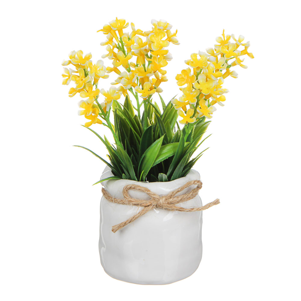 LADECOR Цветы в горшке 15,5х8х8см, полиэстер, керамика, 3 цвета, 2 вида, арт.GRSH-2, арт.№ 501-385