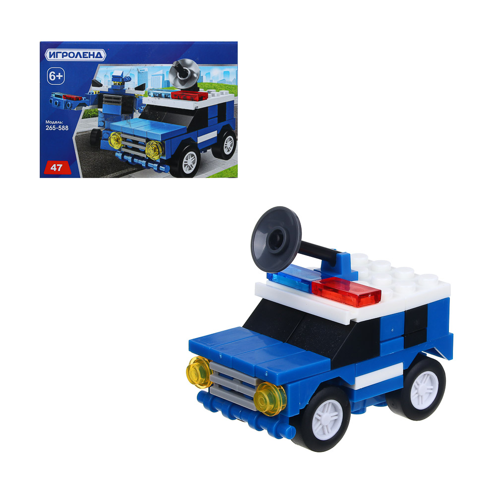 ИГРОЛЕНД Конструктор машинка полиция-трансформер "Город", 47 дет, пласт, 10х7х4см, 4 диз, арт.№ 265-588
