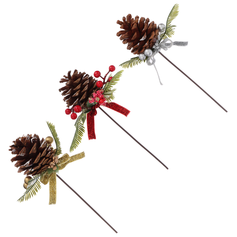 СНОУ БУМ Топпер в виде шишки с декором, 19x10x5 см, полиэстер, пластик, 3 цвета, арт.№ 374-447