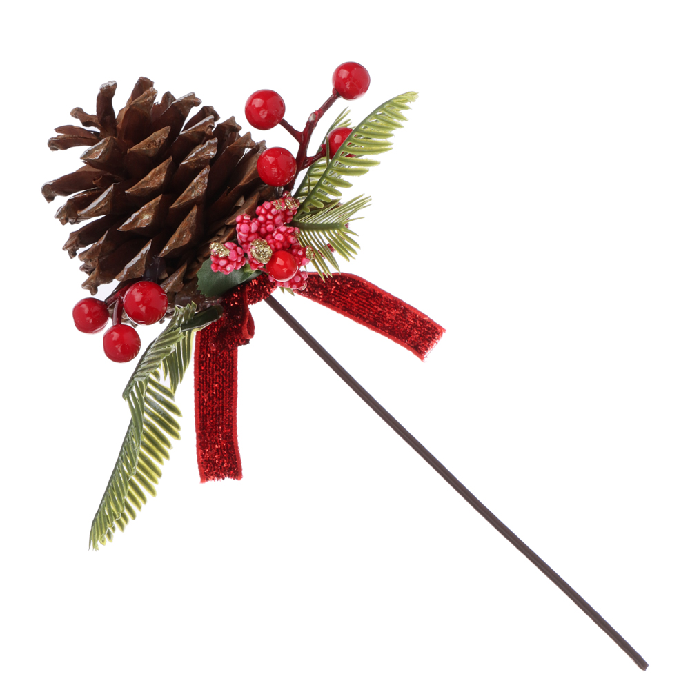 СНОУ БУМ Топпер в виде шишки с декором, 19x10x5 см, полиэстер, пластик, 3 цвета, арт.№ 374-447