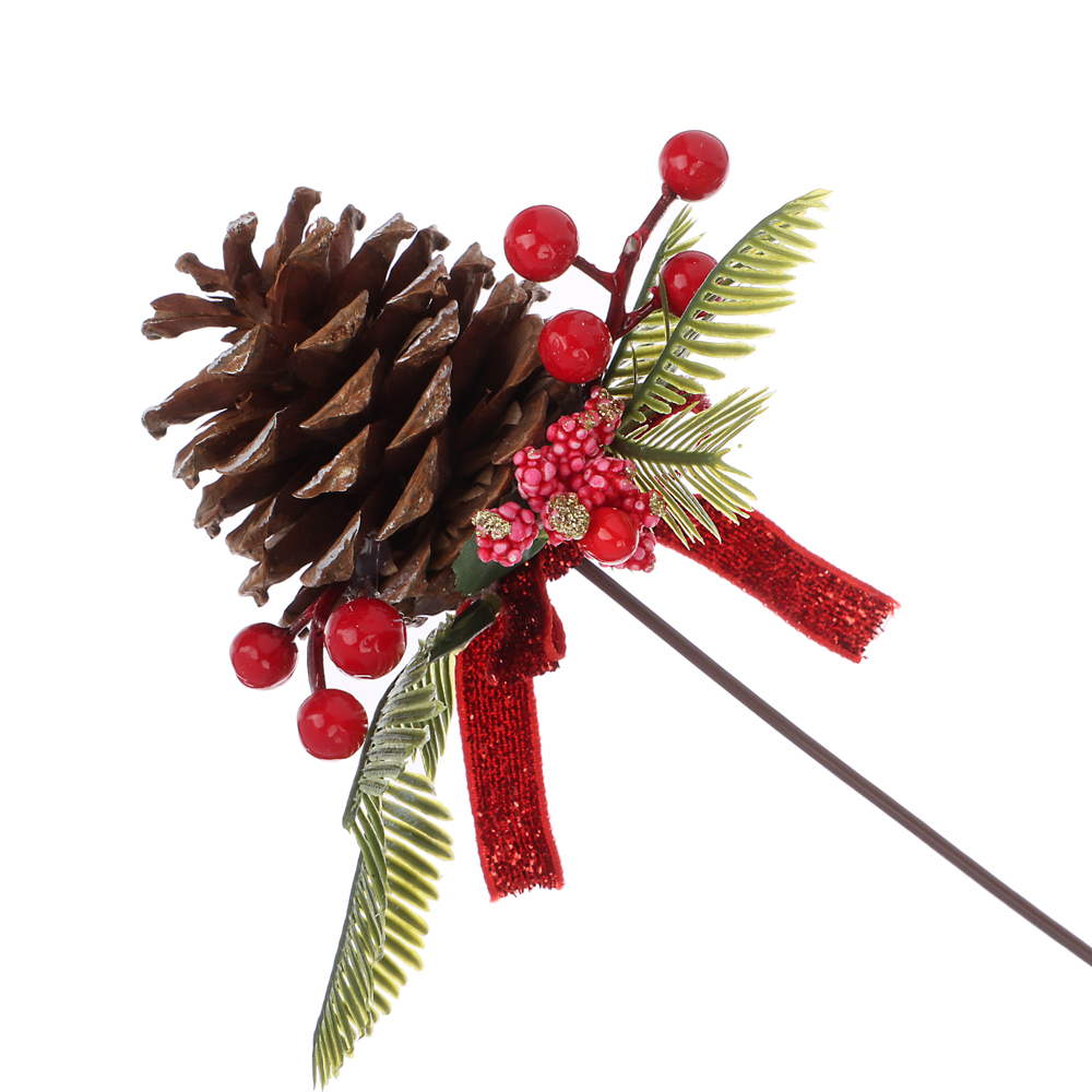 СНОУ БУМ Топпер в виде шишки с декором, 19x10x5 см, полиэстер, пластик, 3 цвета, арт.№ 374-447