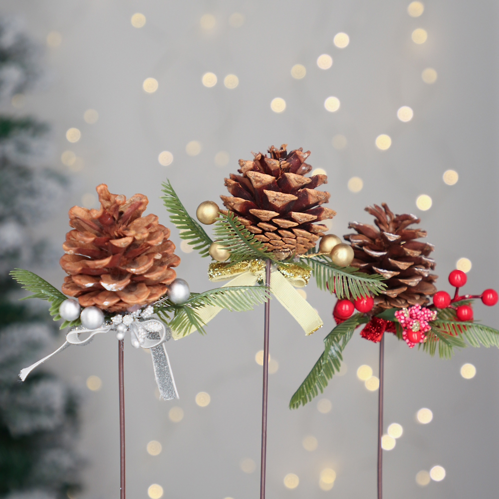 СНОУ БУМ Топпер в виде шишки с декором, 19x10x5 см, полиэстер, пластик, 3 цвета, арт.№ 374-447