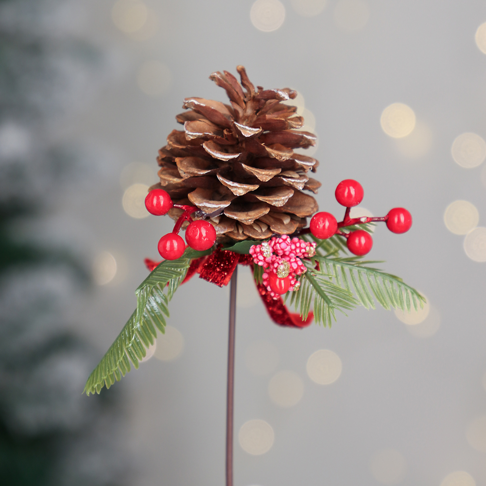 СНОУ БУМ Топпер в виде шишки с декором, 19x10x5 см, полиэстер, пластик, 3 цвета, арт.№ 374-447