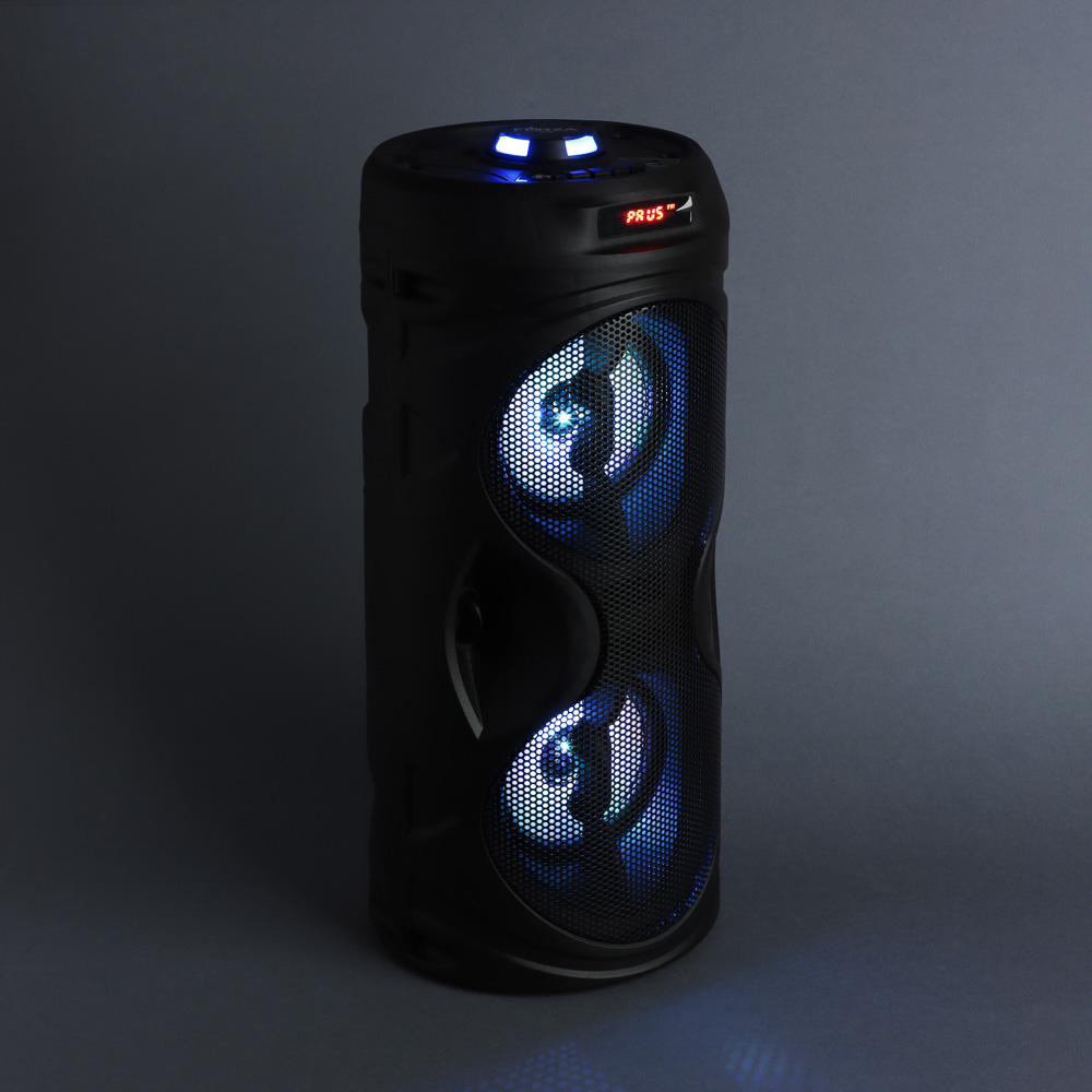 FORZA Колонка беспроводная Drum, 10 Вт, 2200 мАч, светомузыка, LED-дисплей, FM, AUX, USB, ВШГ 39x16x16 см, арт.№ 443-016