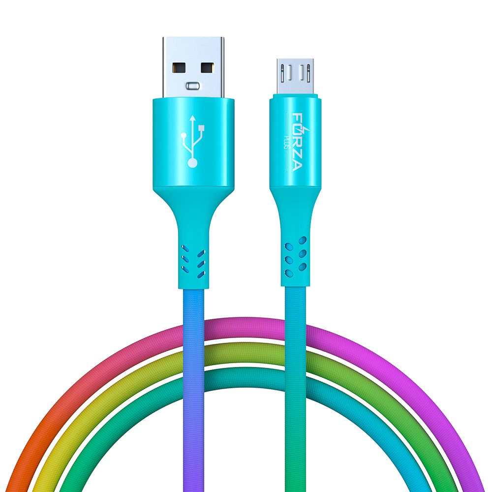 Кабель для зарядки USB(A)-microUSB FORZA Радуга, 1м, 2А, тканевая оплётка, пакет, арт.№ 443-033