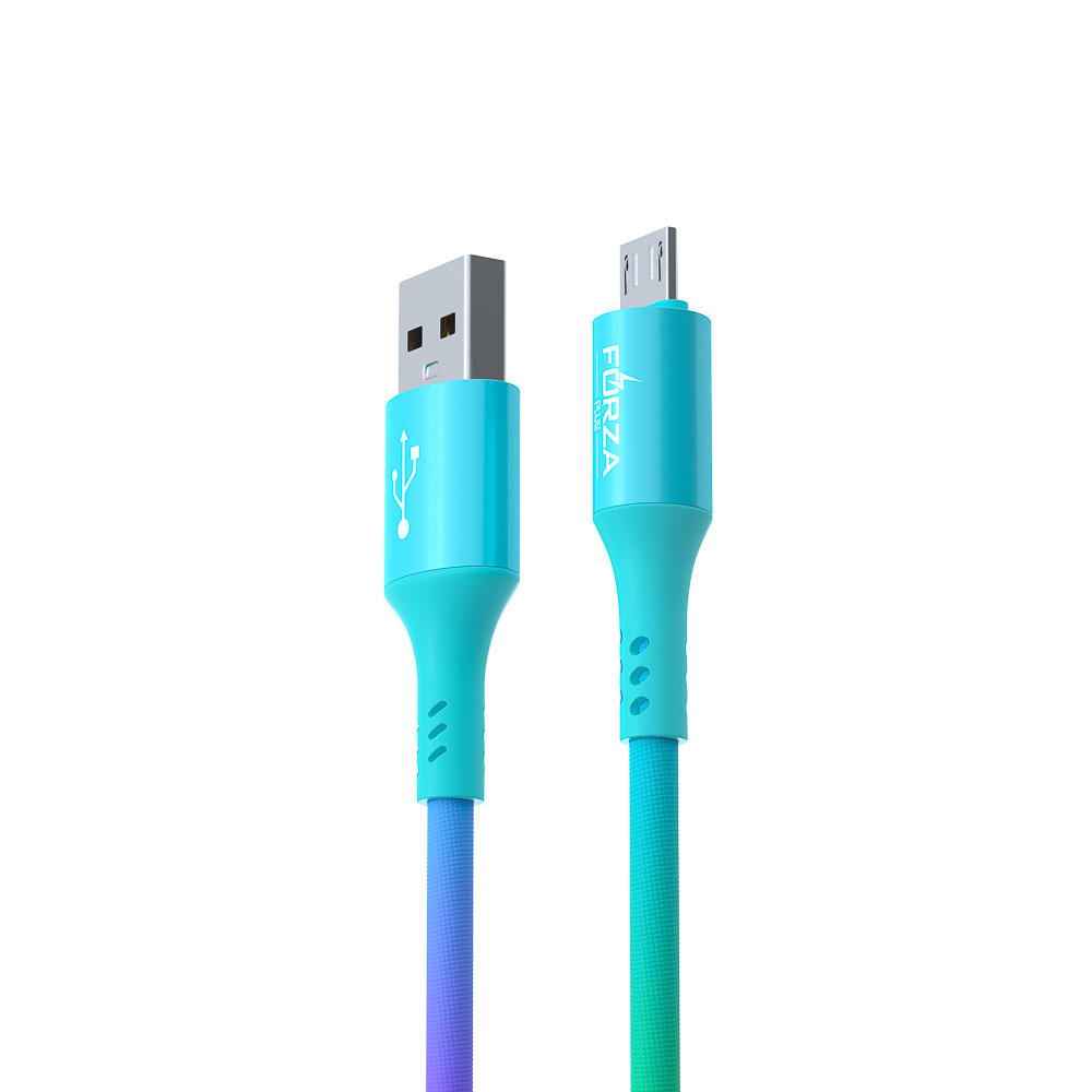 Кабель для зарядки USB(A)-microUSB FORZA Радуга, 1м, 2А, тканевая оплётка, пакет, арт.№ 443-033