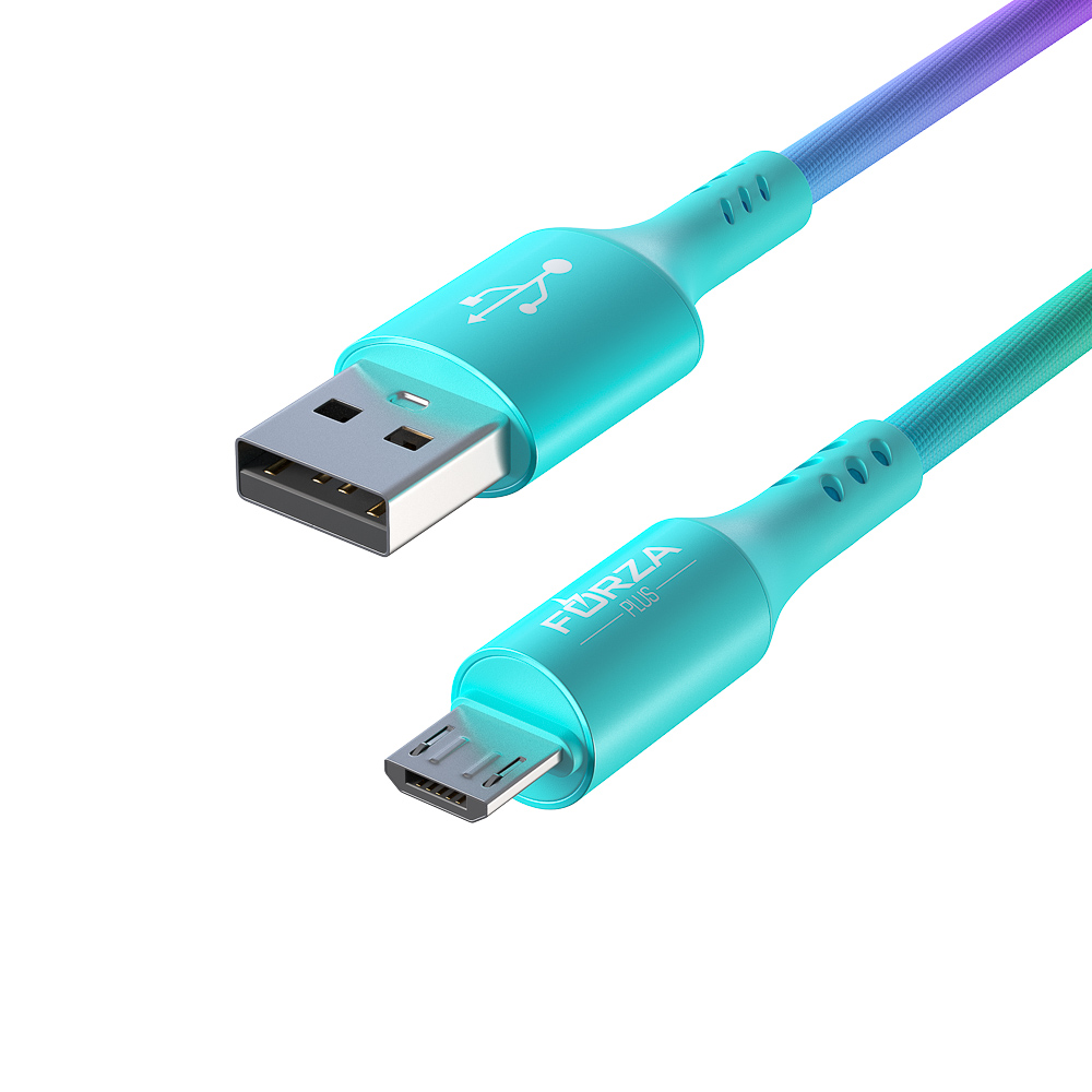 Кабель для зарядки USB(A)-microUSB FORZA Радуга, 1м, 2А, тканевая оплётка, пакет, арт.№ 443-033