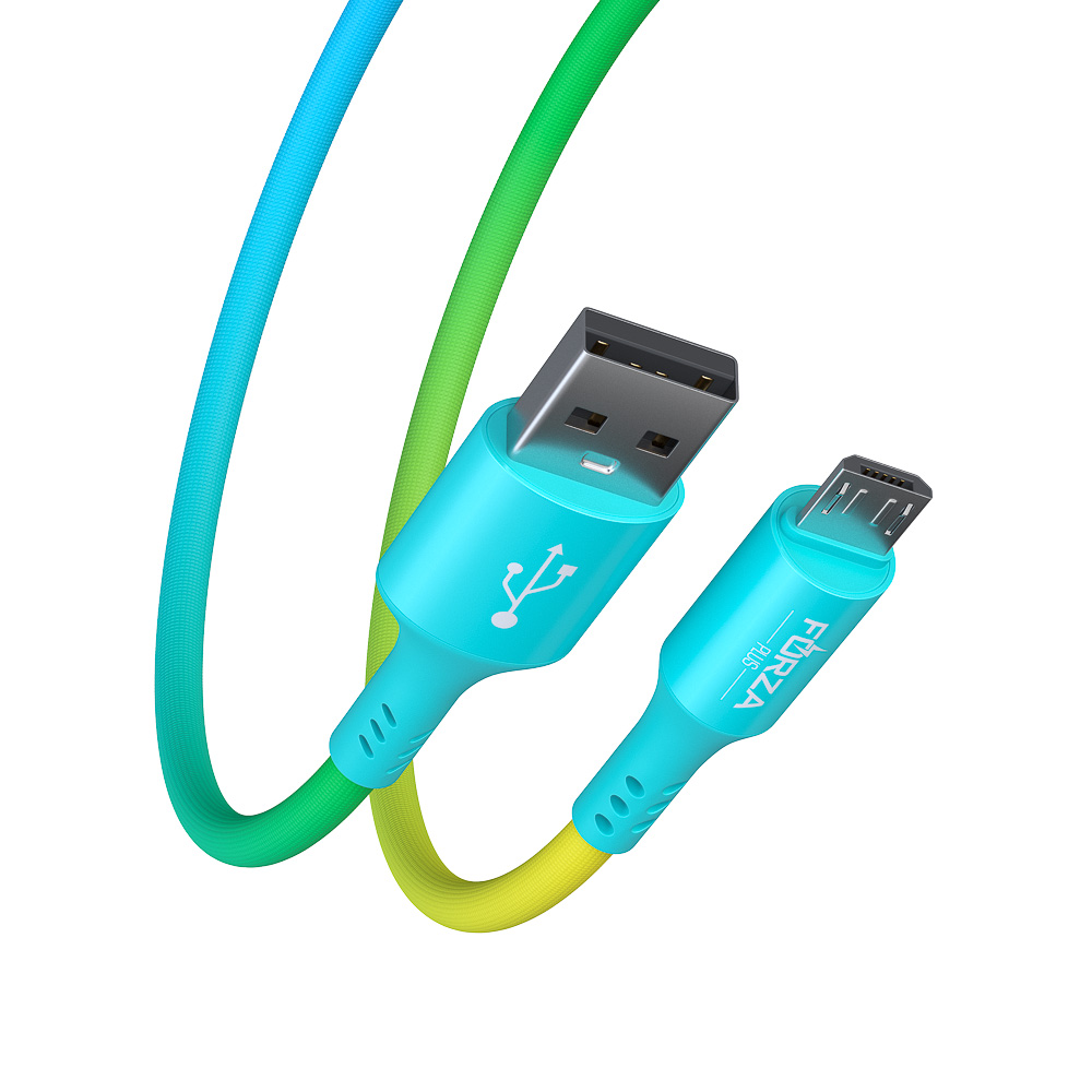 Кабель для зарядки USB(A)-microUSB FORZA Радуга, 1м, 2А, тканевая оплётка, пакет, арт.№ 443-033