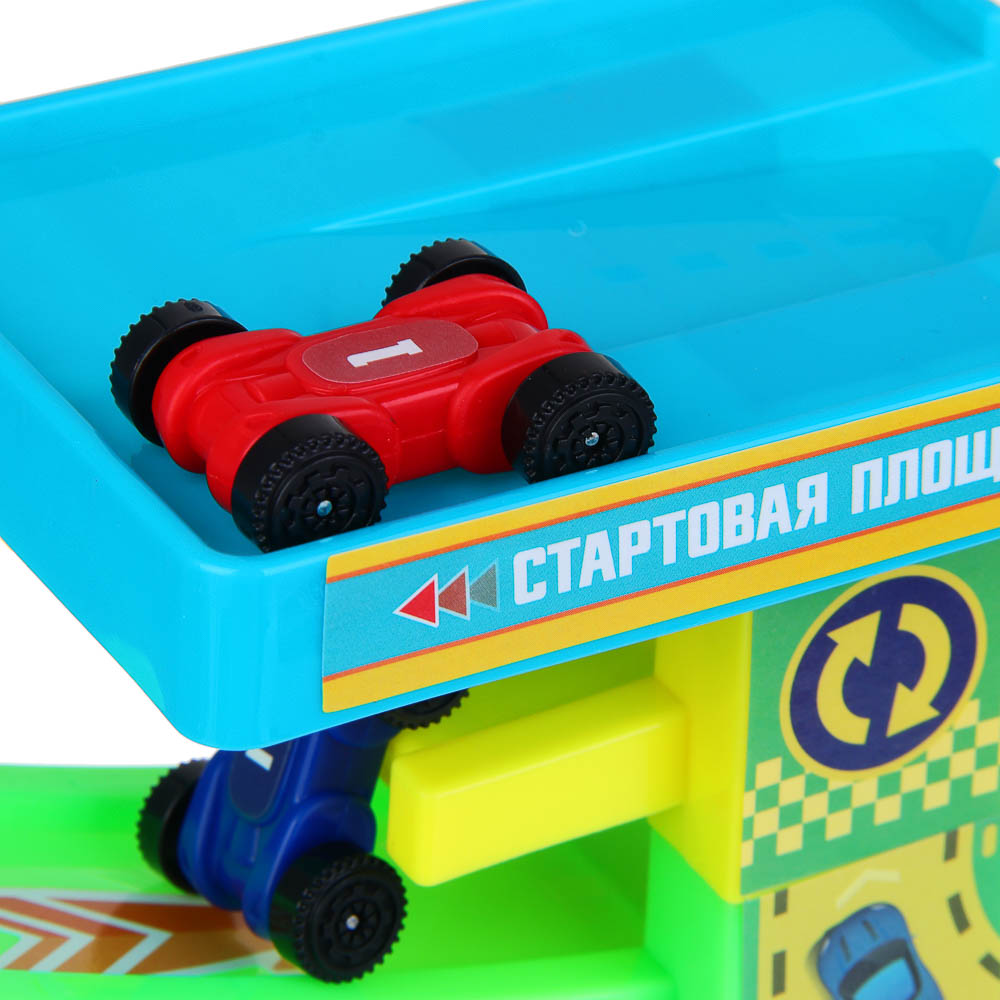 ИГРОЛЕНД Автотрек "Гонки", пластик, 4 машинки, 21,5х22х5 см, арт.№ 276-166