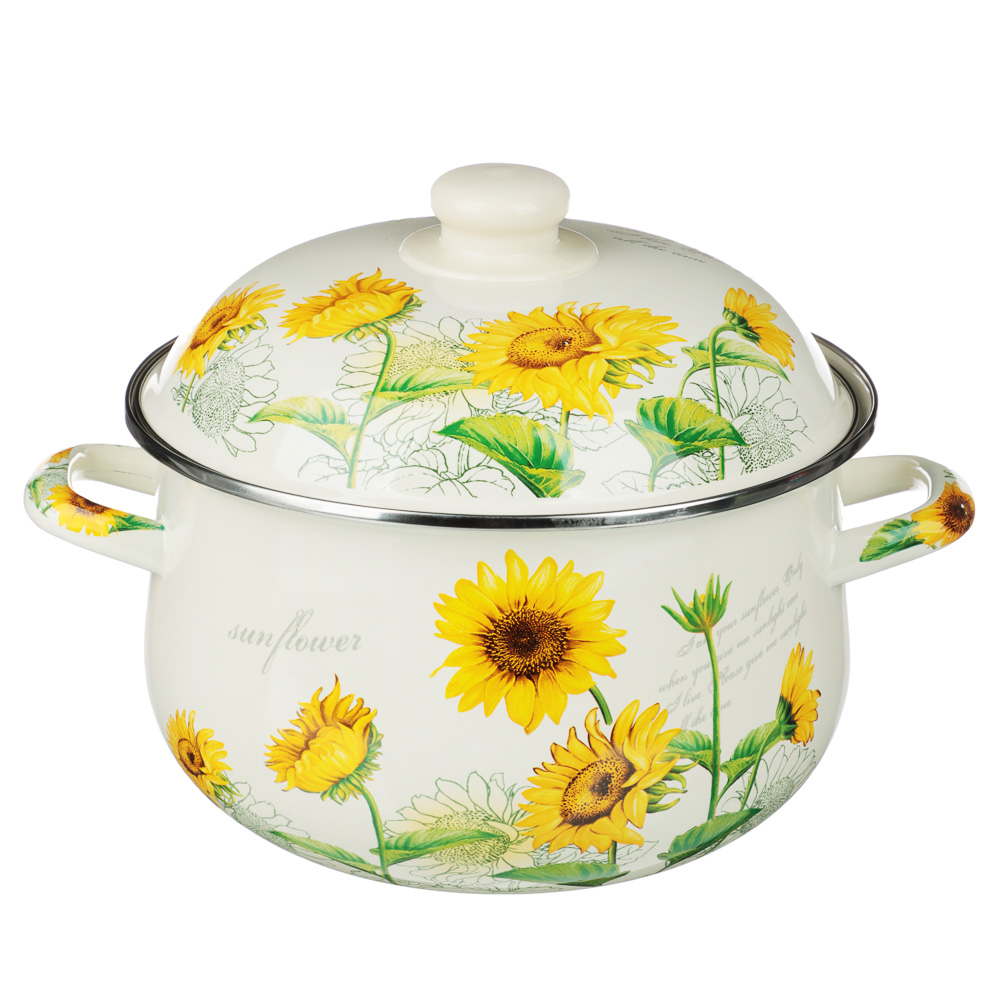 VETTA Подсолнухи Кастрюля эмалированная, 22см, 3,6л, индукция, арт.№ 894-522