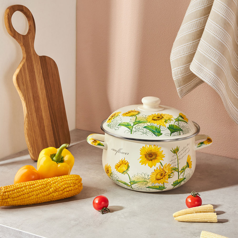 VETTA Подсолнухи Кастрюля эмалированная, 22см, 3,6л, индукция, арт.№ 894-522