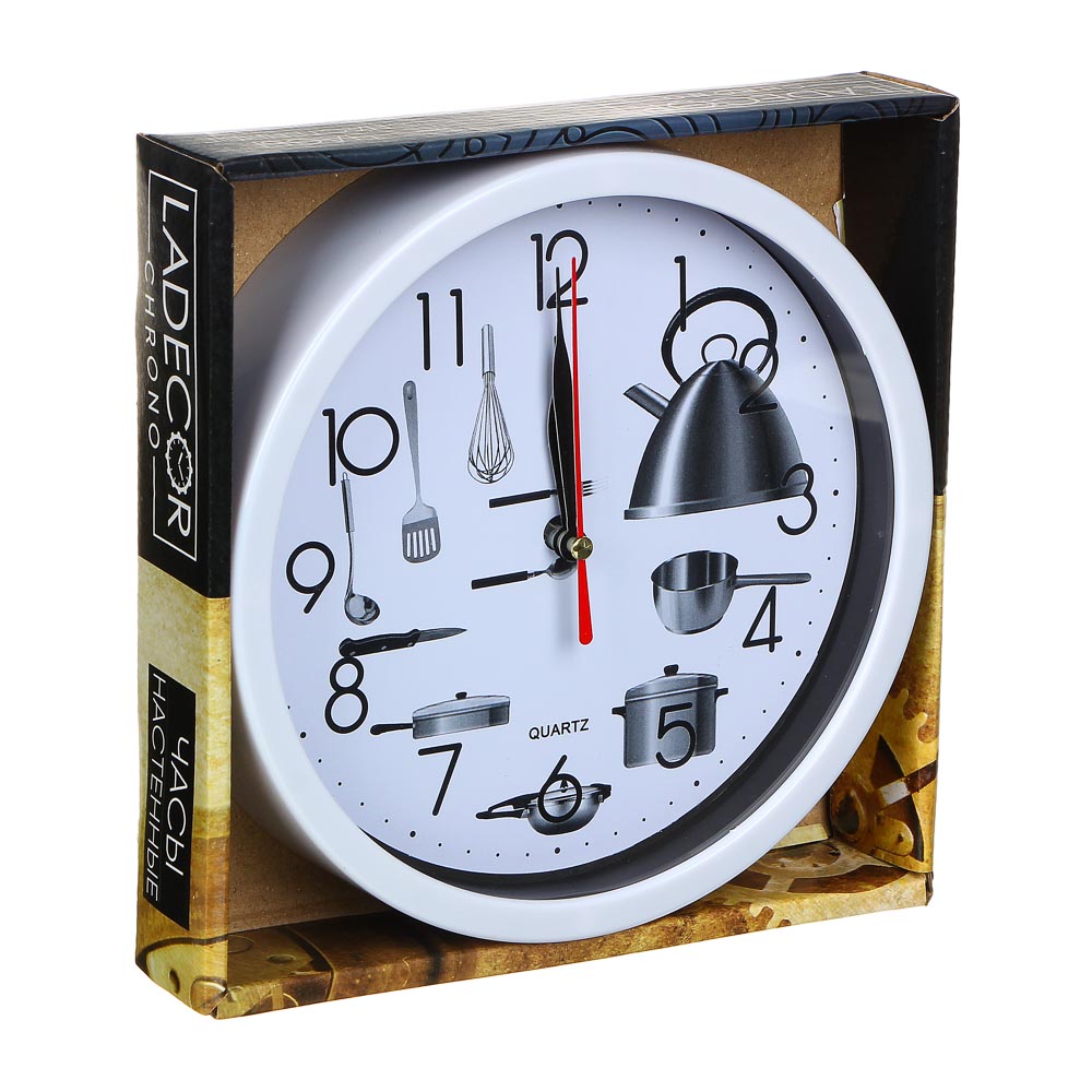 LADECOR CHRONO Часы настенные круглые, 19,5 см, пластик, стекло, Кухня, 1хАА, арт.№ 581-944