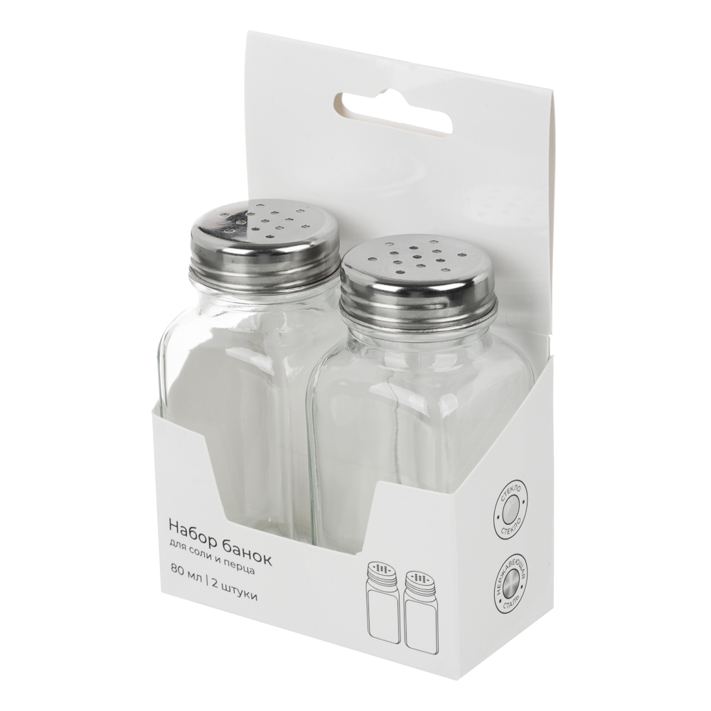 Набор Банок 2шт для соли и перца, стекло, нерж.сталь 4.2x9.3см 80мл, арт.№ 828-339