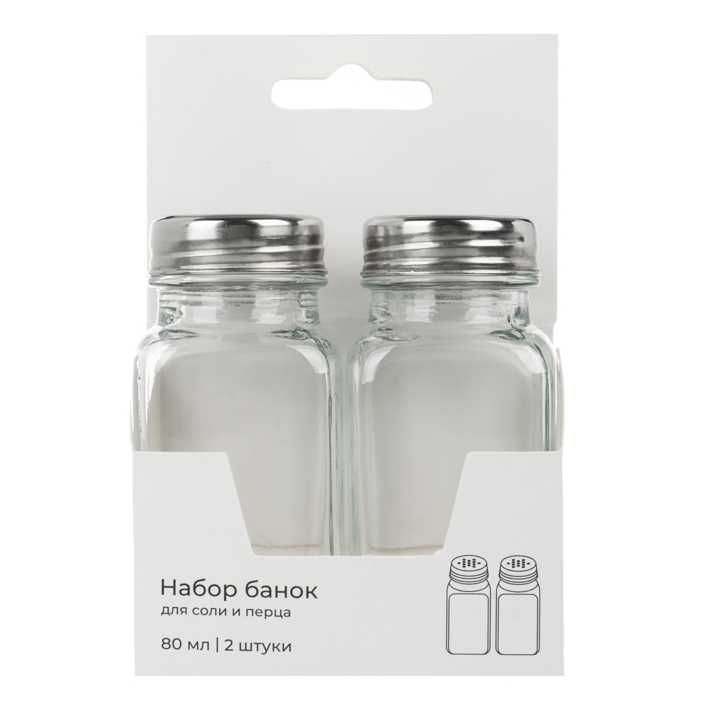 Набор Банок 2шт для соли и перца, стекло, нерж.сталь 4.2x9.3см 80мл, арт.№ 828-339