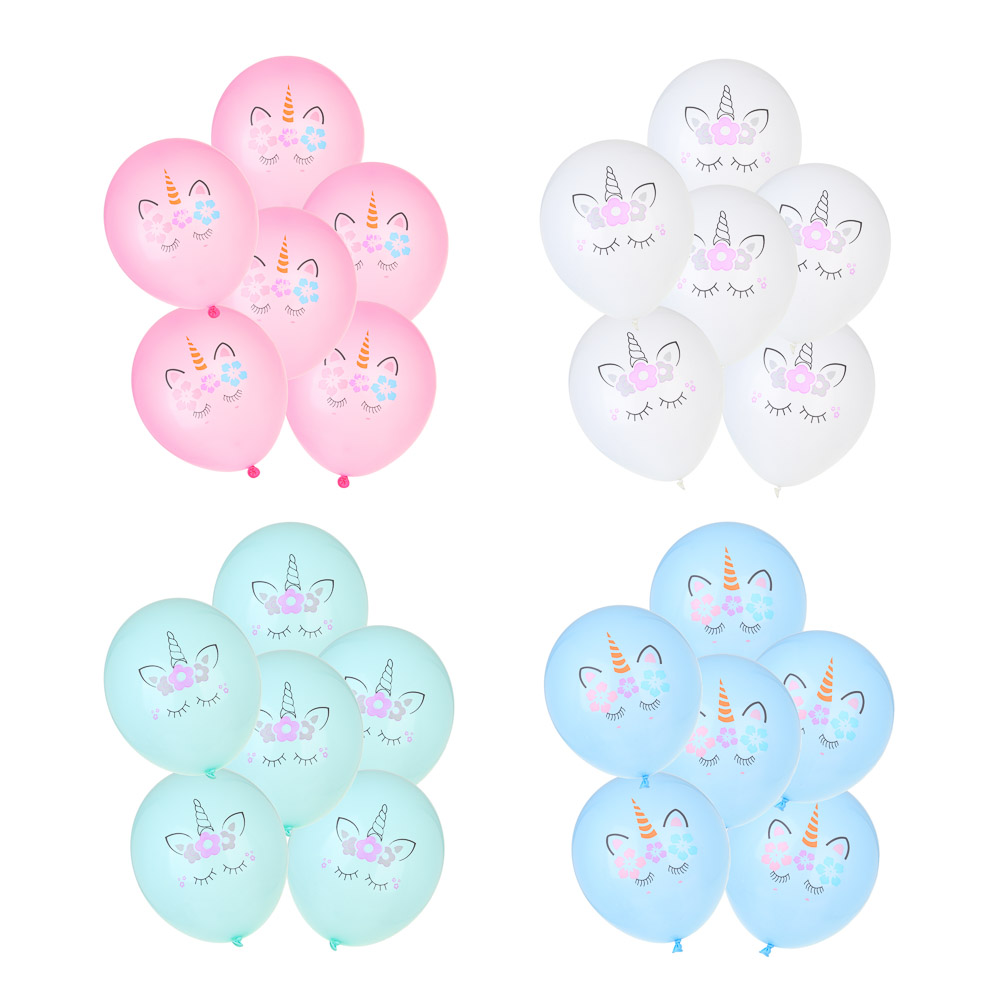 FNtastic Набор воздушных шаров, 6 шт, 12" с цветным рисунком "Единороги", 4 цвета, арт.№ 518-055
