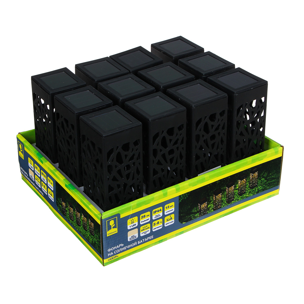 INBLOOM Фонарь садовый на солн.батарее Ажур 6x6х28см, 1LED*шампань, 1x1.2V Ni-MH AAA600mAh, пластик, арт.№ 475-290