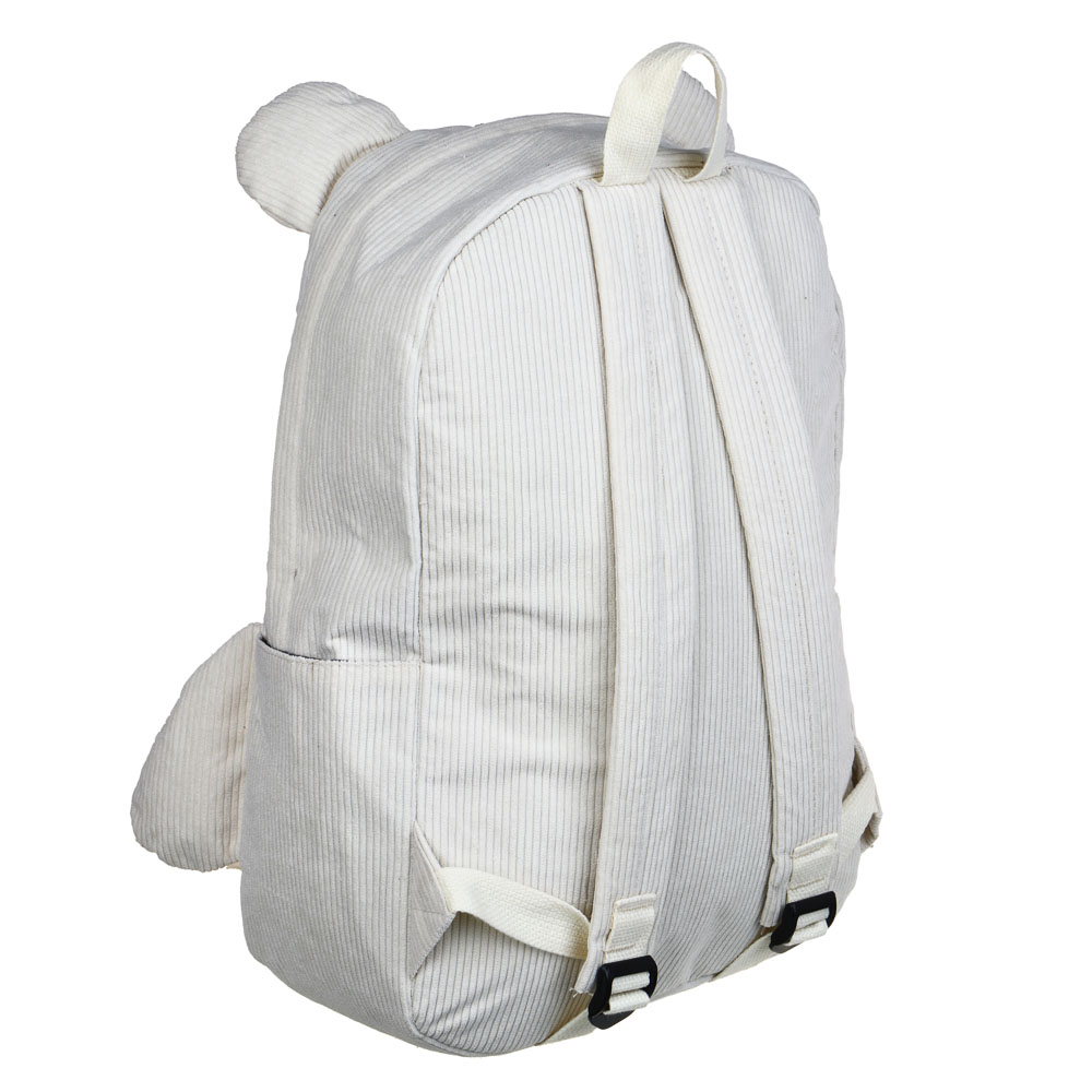 Рюкзак подростковый 44x30x13см, 1 отд., 5 карм., вышивка, декор "мишка", брелок, вельвет, молочный, арт.№ 254-724