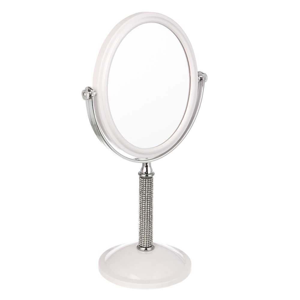 ЮНИLOOK Кристал Зеркало настольное на подставке, пластик, стекло, высота 30см, 16х13см, белый, арт.№ 301-278