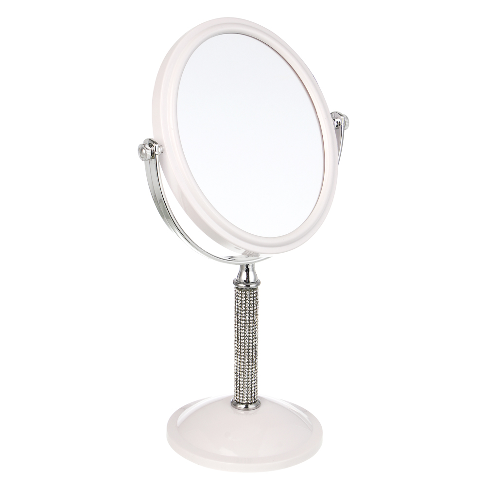 ЮНИLOOK Кристал Зеркало настольное на подставке, пластик, стекло, высота 30см, 16х13см, белый, арт.№ 301-278