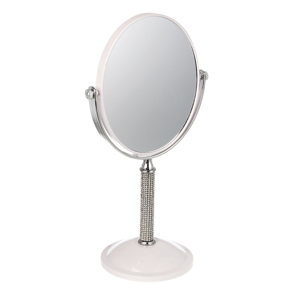 ЮНИLOOK Кристал Зеркало настольное на подставке, пластик, стекло, высота 30см, 16х13см, белый, арт.№ 301-278