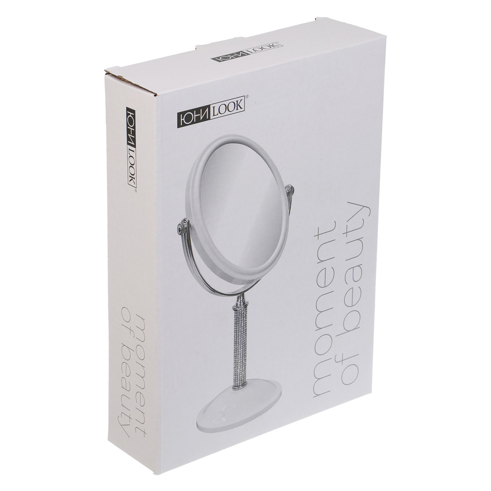 ЮНИLOOK Кристал Зеркало настольное на подставке, пластик, стекло, высота 30см, 16х13см, белый, арт.№ 301-278