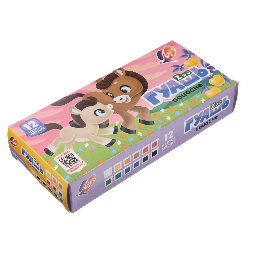 Гуашь 12цв. ЛУЧ "ZOO" баночки по 15мл, скрепленные баночки, 20С 1356-08, арт.№ 231-078