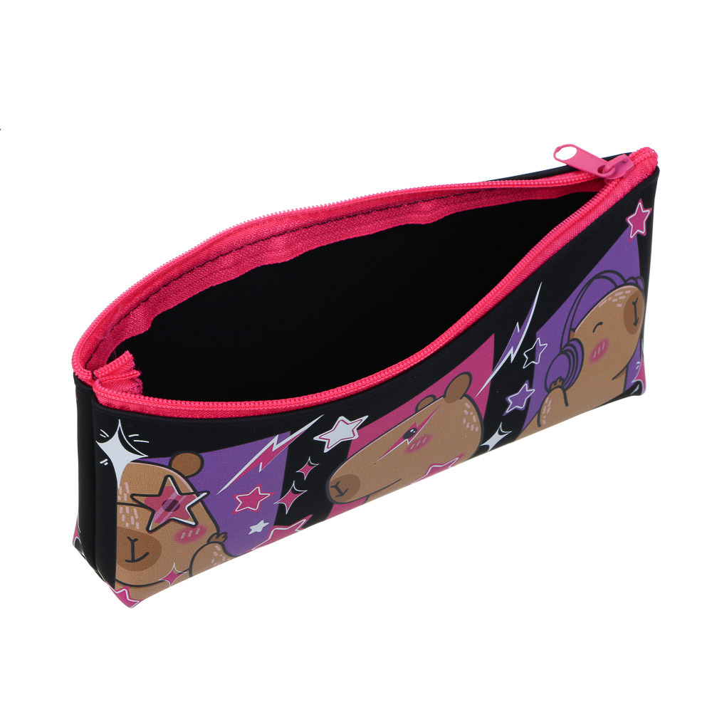 Пенал школьный прямоугольный 20x8x3,5 см, "Капибара", 1 отделение на молнии, силикон, арт.№ 524-245