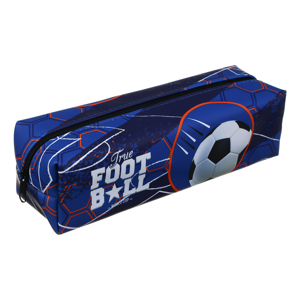 Пенал школьный прямоугольный 21x6x6 см, "Футбол", искусственная кожа с печатью, арт.№ 524-246