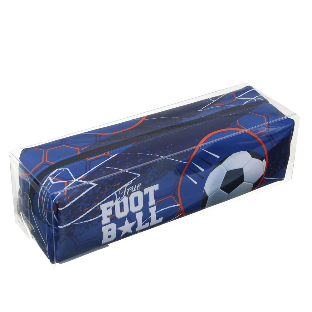Пенал школьный прямоугольный 21x6x6 см, "Футбол", искусственная кожа с печатью, арт.№ 524-246