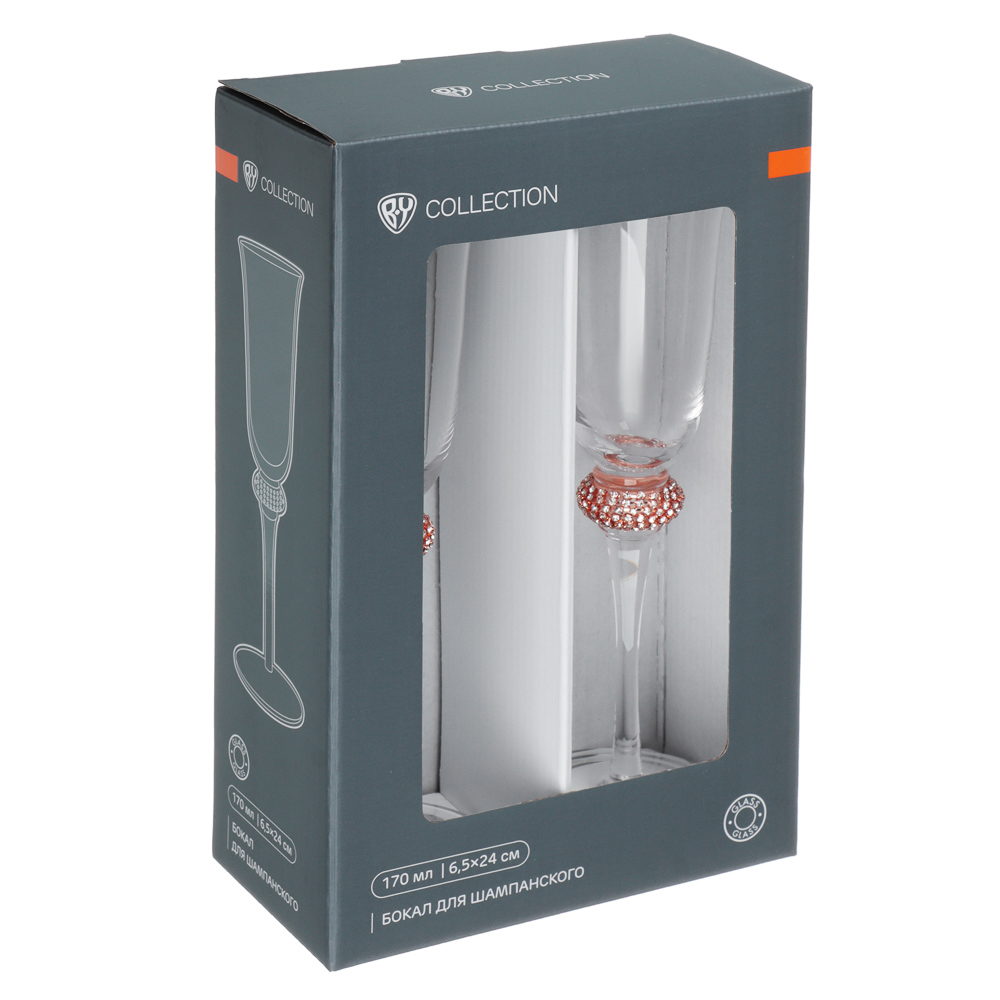 BY COLLECTION White Line Набор бокалов для шампанского, 2шт., 190 мл, 7,5х24 см, стекло, арт.№ 820-857