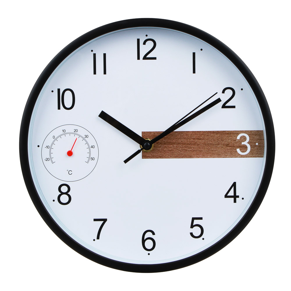 LADECOR CHRONO Часы настенные круглые, пластик, 24,6х24,6х4,2 см, 1xАА, цвет окантовки черный, арт.№ 581-250