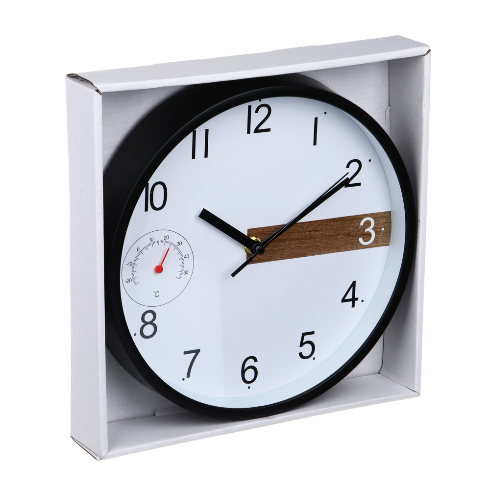 LADECOR CHRONO Часы настенные круглые, пластик, 24,6х24,6х4,2 см, 1xАА, цвет окантовки черный, арт.№ 581-250