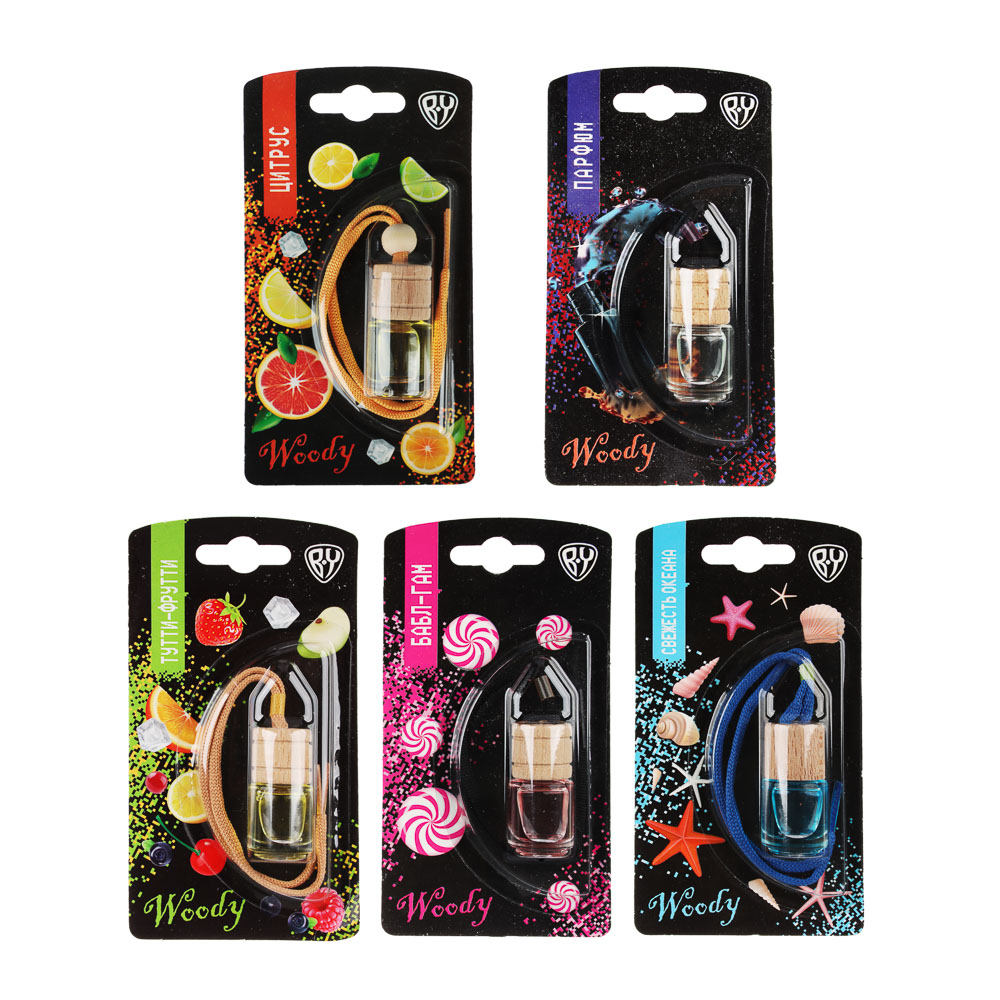 BY Ароматизатор подвесной Woody, бабл гам, океан, цитрус, тутти фрутти, парфюм, 5 мл, арт.№ 794-585
